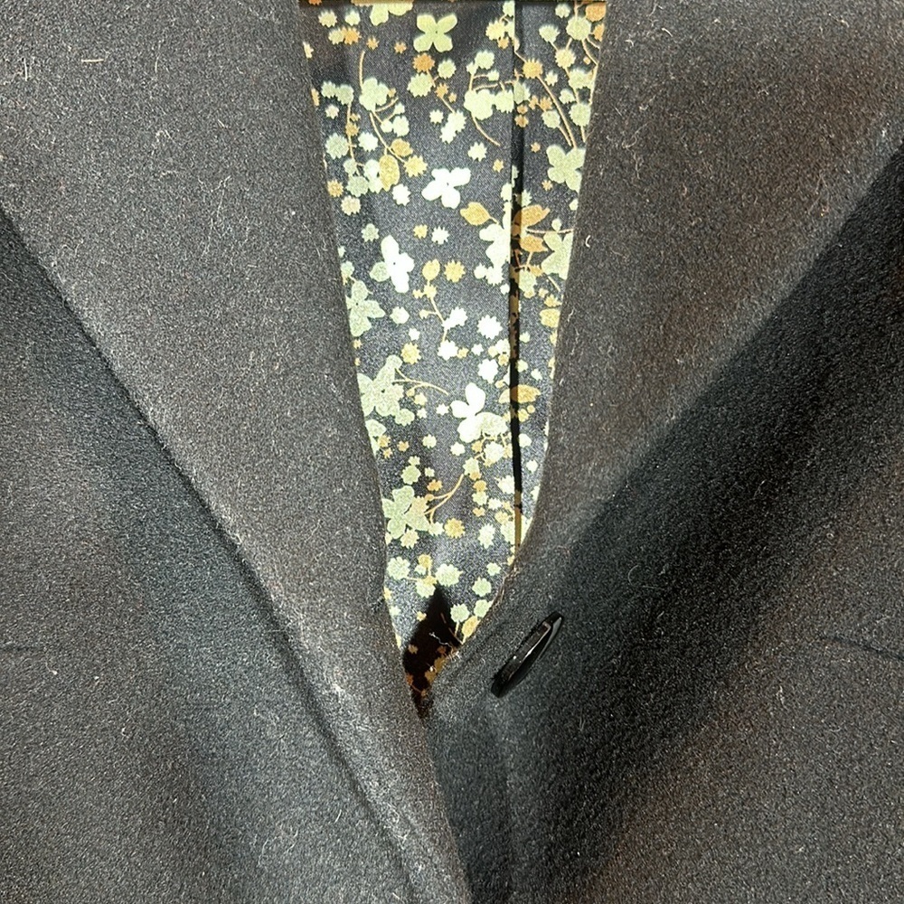 Kenneth Cole Black Dress Coat Floral Lining Tailored Wool - Picture 6 of 8